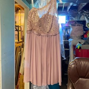 One shoulder rose gold bridesmaid dress